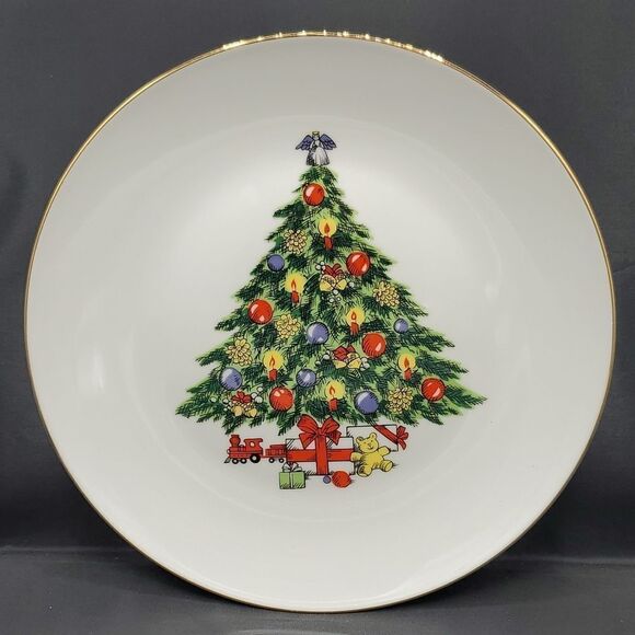 Jamestown China Christmas Tree Dinner Plate with Gold Trim 11" - Picture 1 of 4